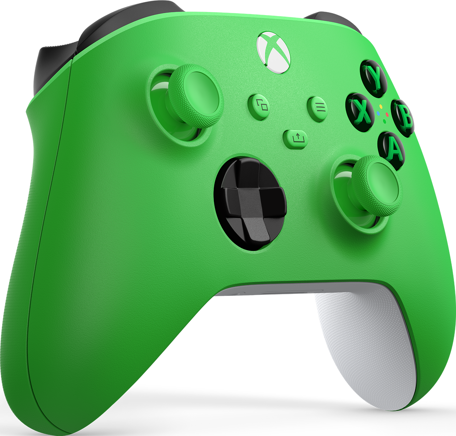 Ein grüner Xbox-Controller mit schwarzen Knöpfen und weißen Akzenten.