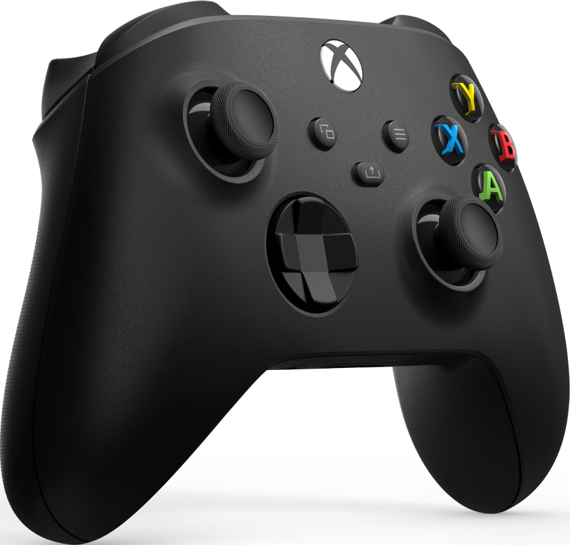 Un controller Xbox nero con pulsanti multicolore.