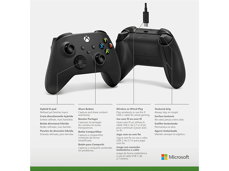 MICROSOFT Xbox Wireless Controller + USB-C Kabel Carbon Black für Xbox Series X, Xbox Series S, Xbox One, PC, Android, iOS — Foto 4 von 4