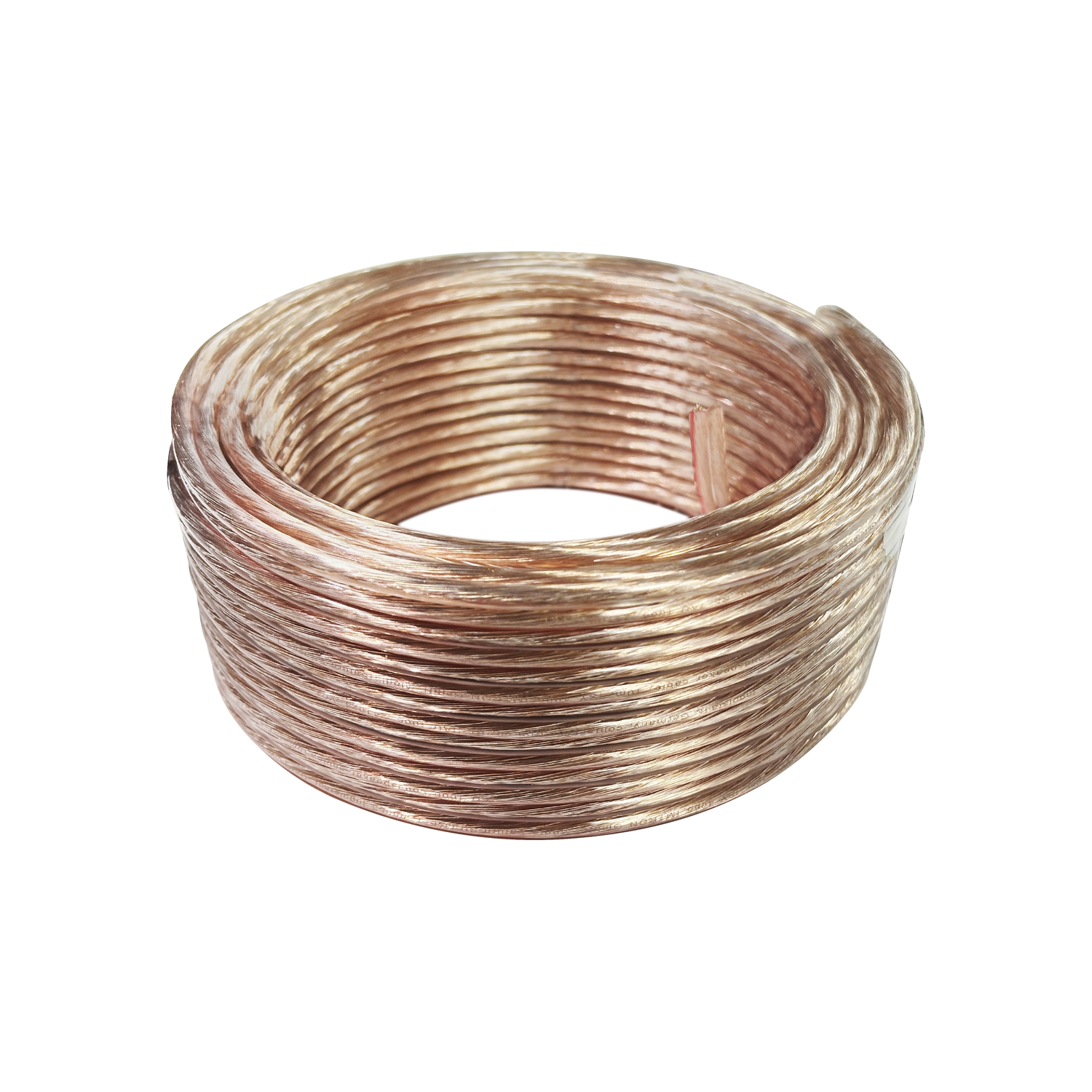 Coiled copper wire, transparent, isolated on white background.