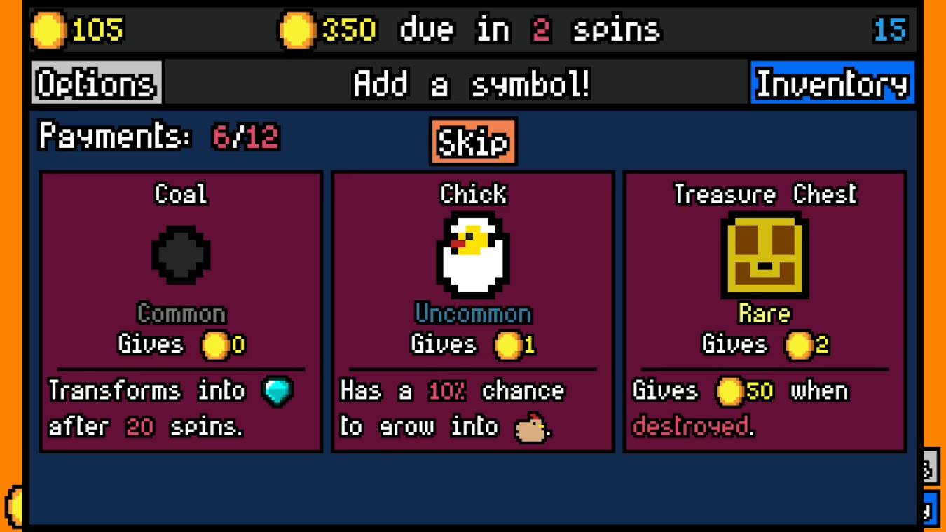 Una captura de pantalla de la interfaz de un juego que muestra opciones, inventario y selección de elementos.