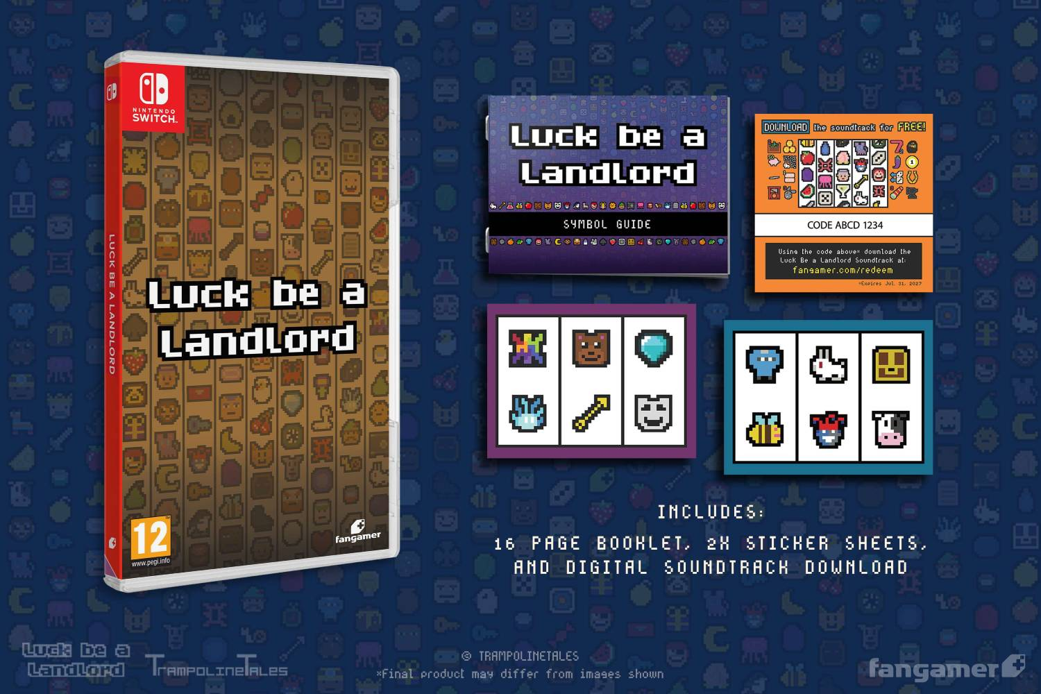 Caja de juego e insertos. Incluye juego, guía, pegatinas y banda sonora.