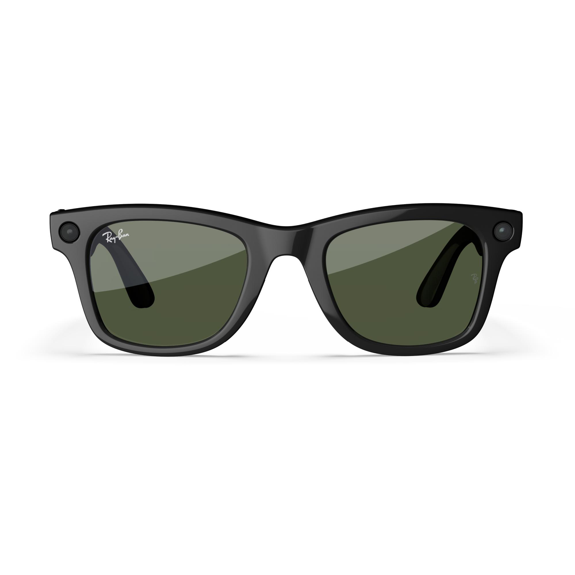 Schwarze Ray-Ban Sonnenbrille mit grün getönten Gläsern.
