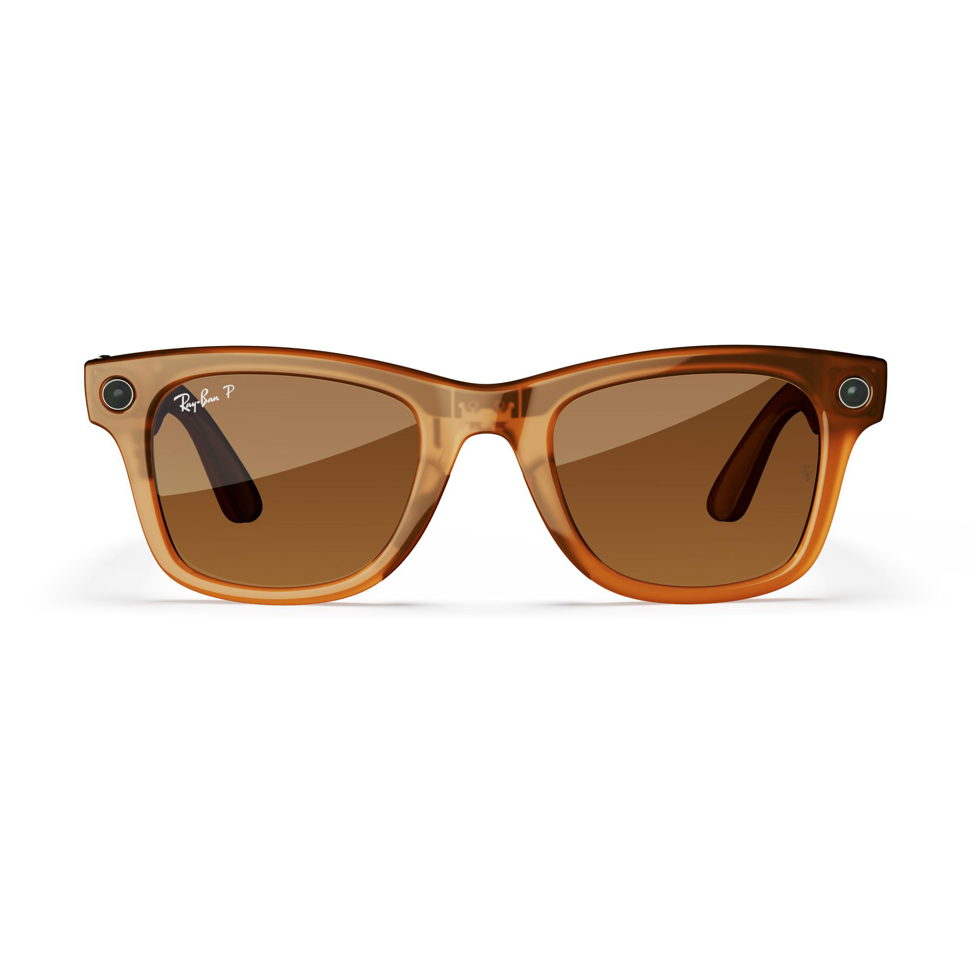 Eine Ray-Ban Sonnenbrille mit braunen Rahmen und Gläsern, auf weißem Hintergrund.