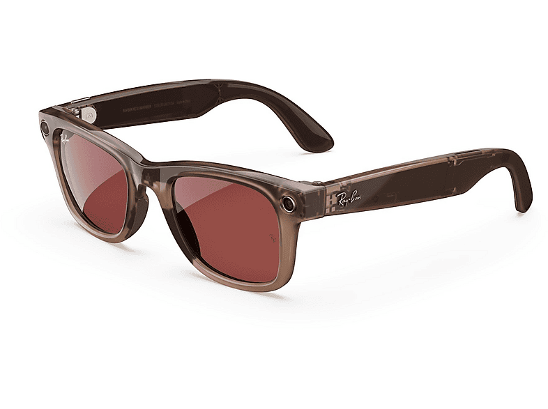 Ray-Ban Meta Wayfarer, warmes Steingrau glänzend, selbsttönend Klar - Melonenrot, AI Glasses
