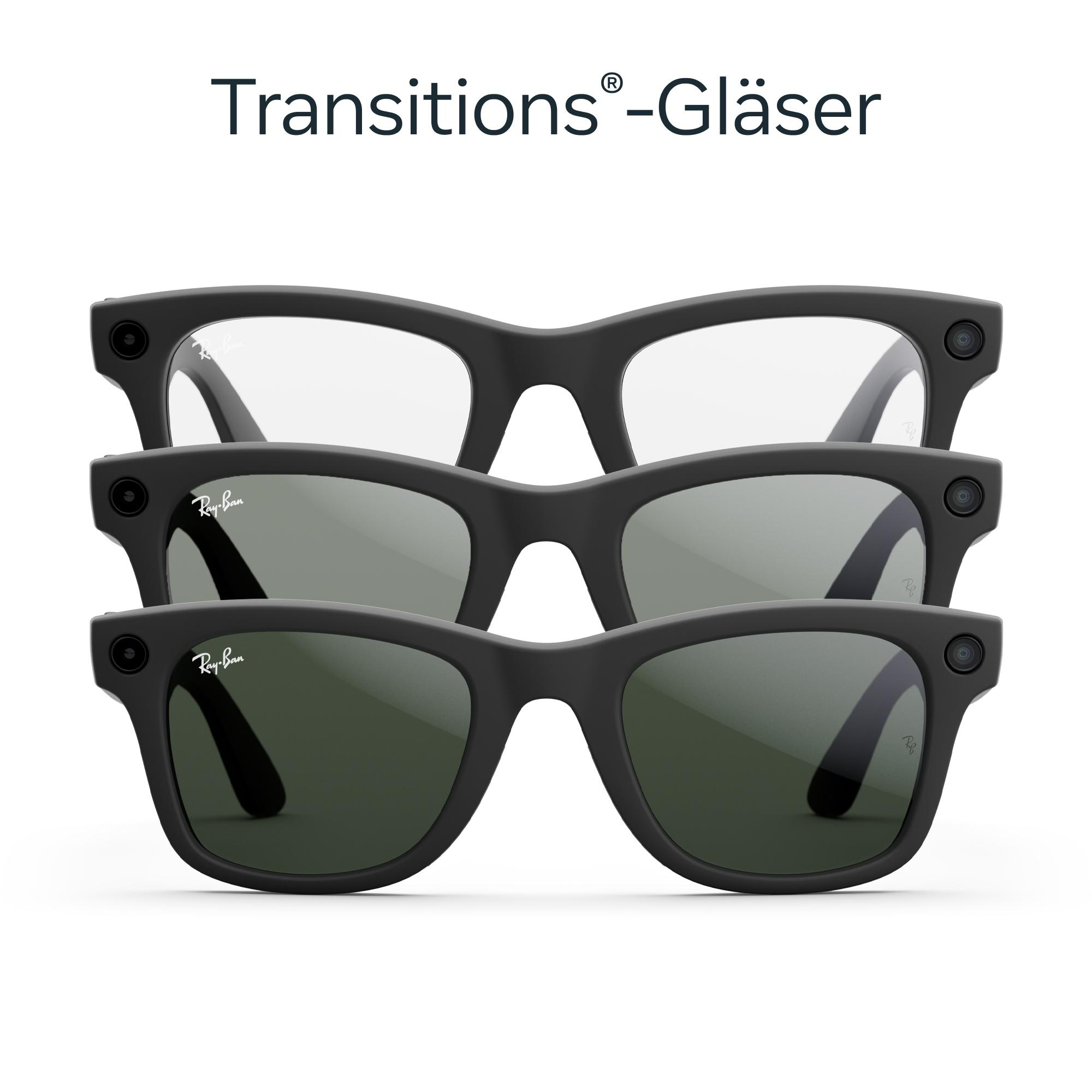 Drei Paar schwarze Ray-Ban Transitions-Gläser, verschiedene Tönungen.