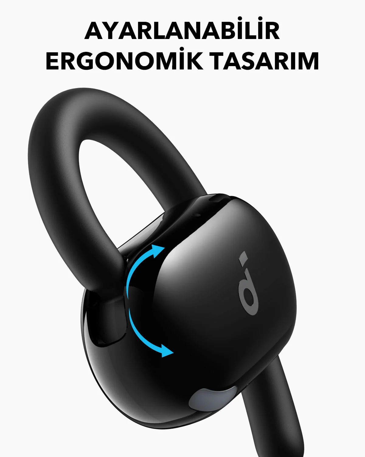 Ayarlanabilir ergonomik tasarıma sahip siyah kablosuz kulaklıklar, yakın çekim.