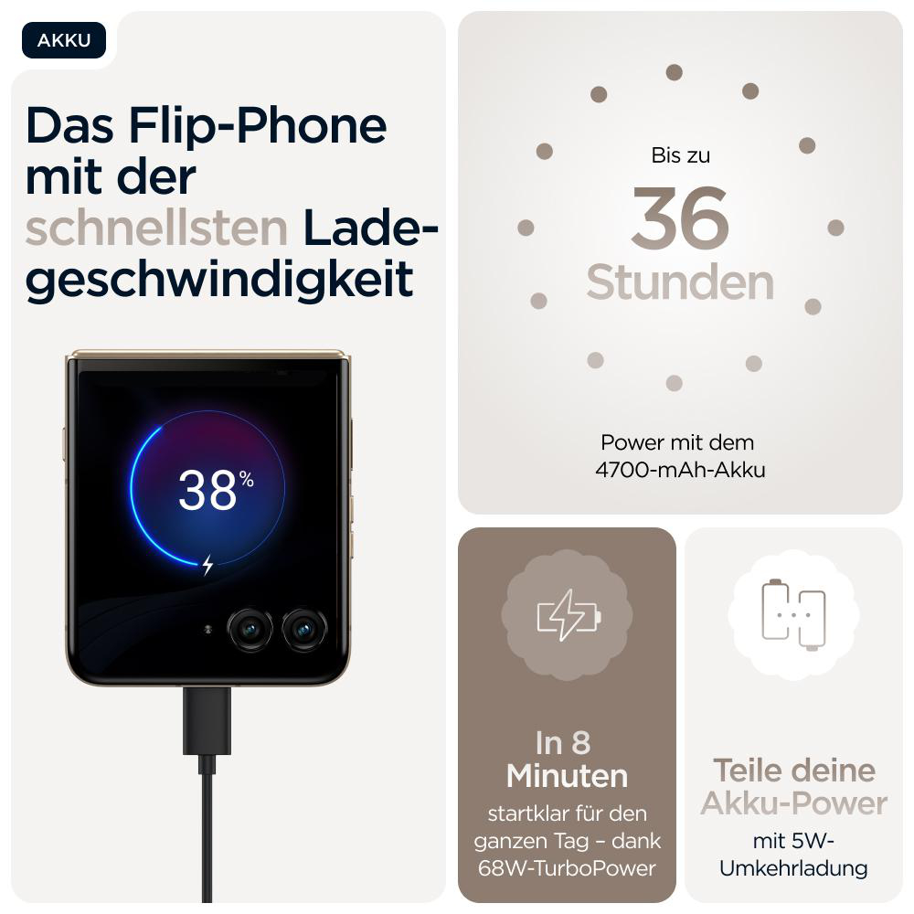 Schwarzes und goldenes Klapphandy, das mit einem Kabel geladen wird.