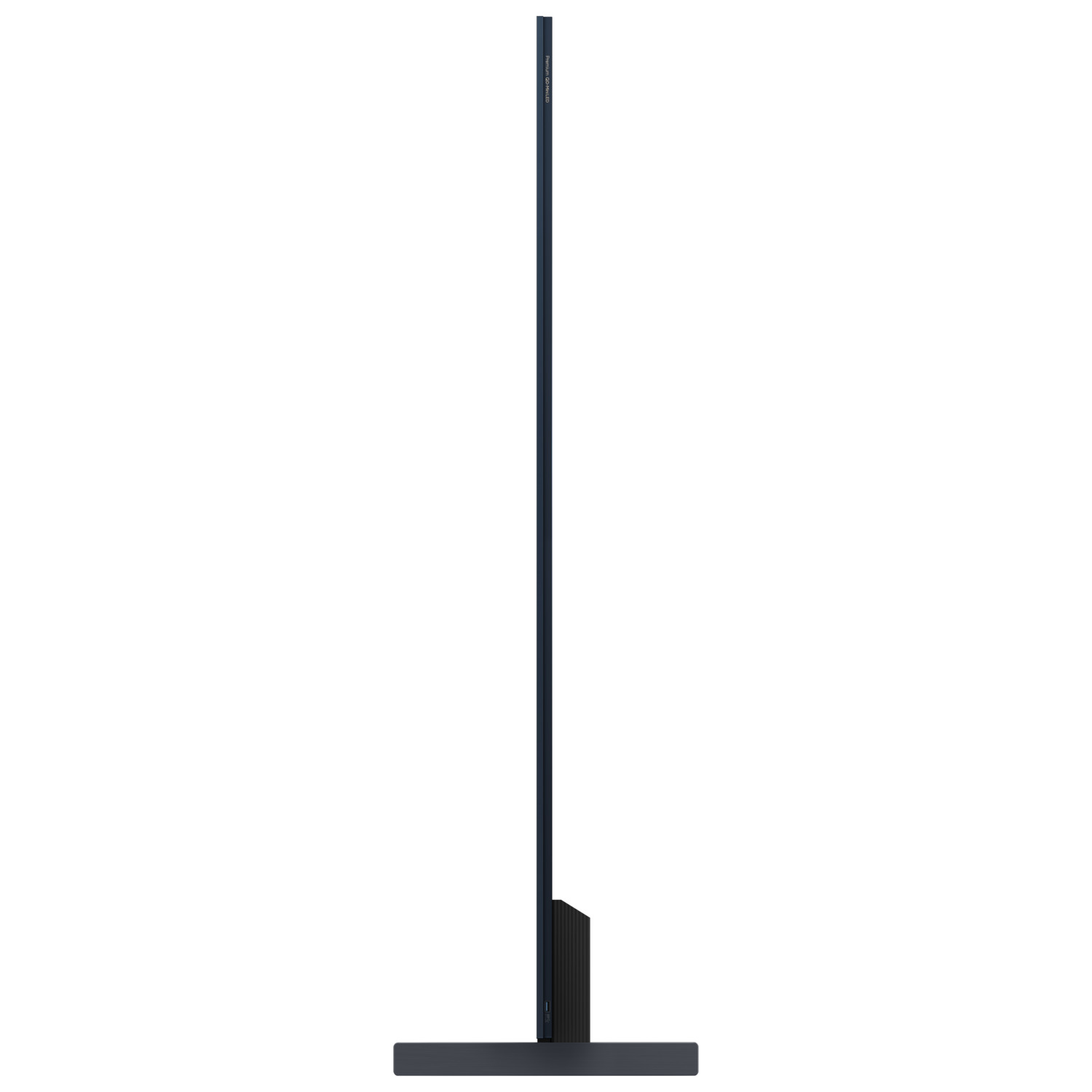 A side view of a modern, black, rectangular TV.