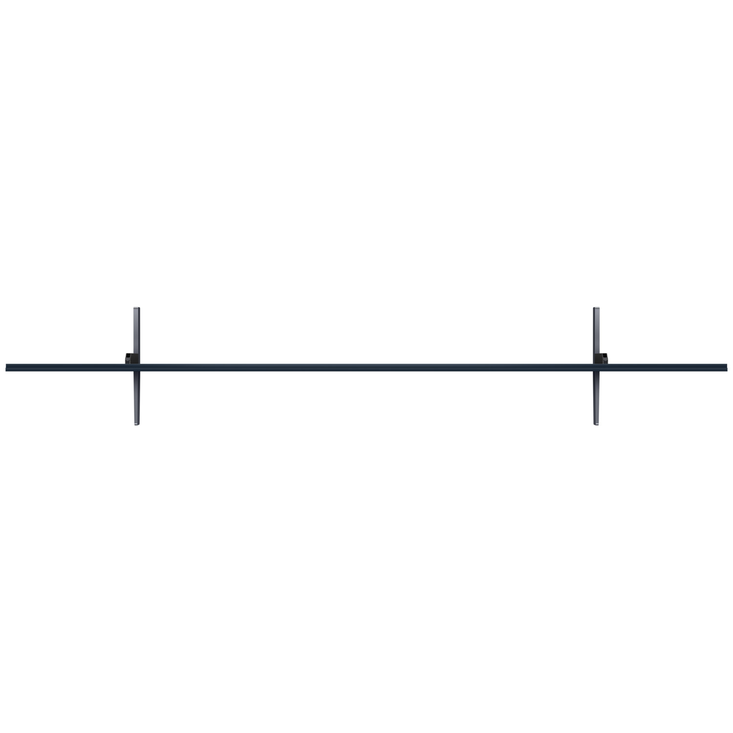 A long black bar with two black legs on each end. It is against a white background.