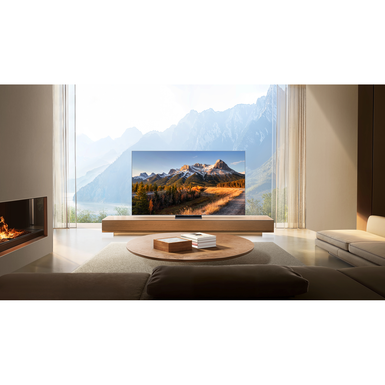 A side view of a black TV with a stand.