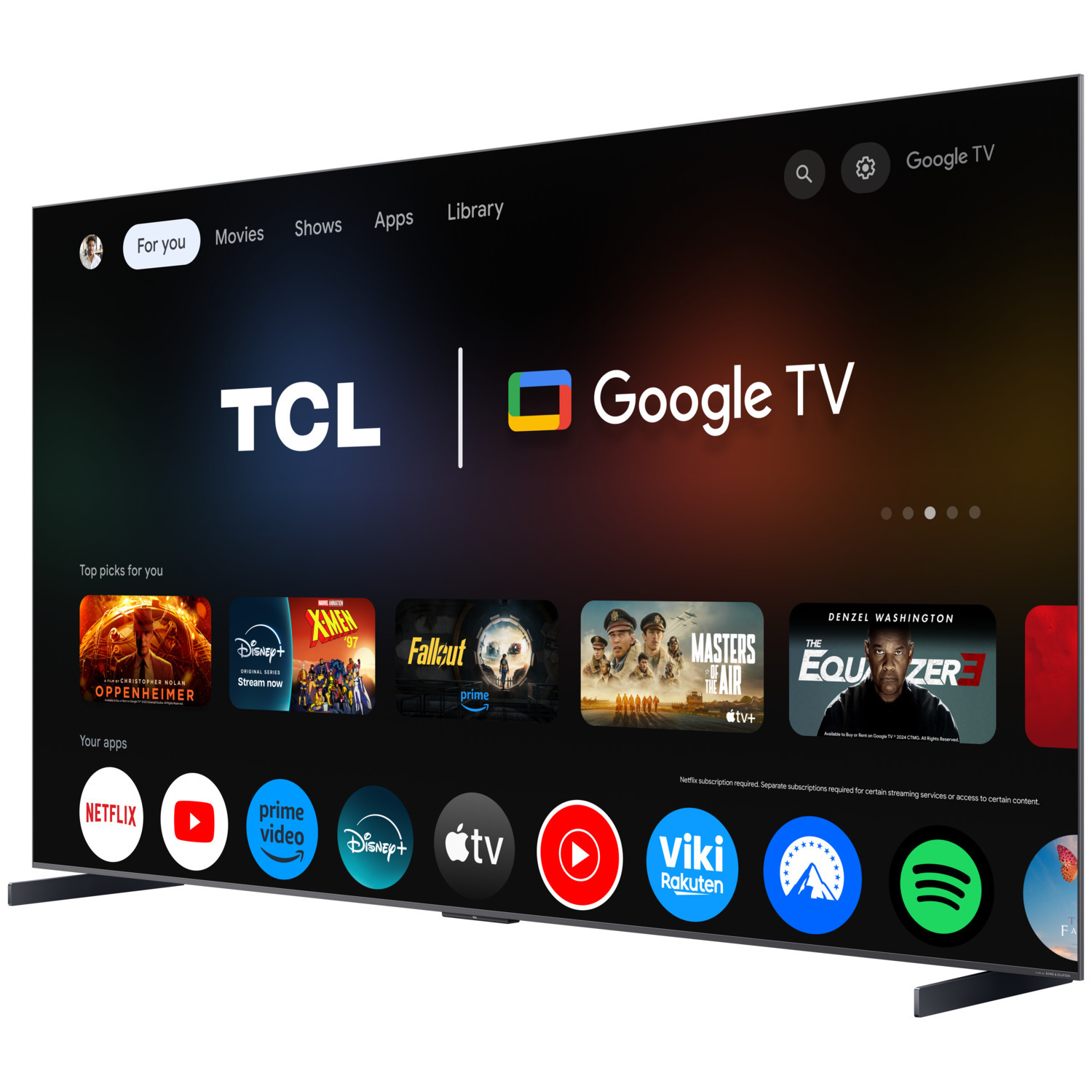 Een grote TCL Google TV met een moderne interface.