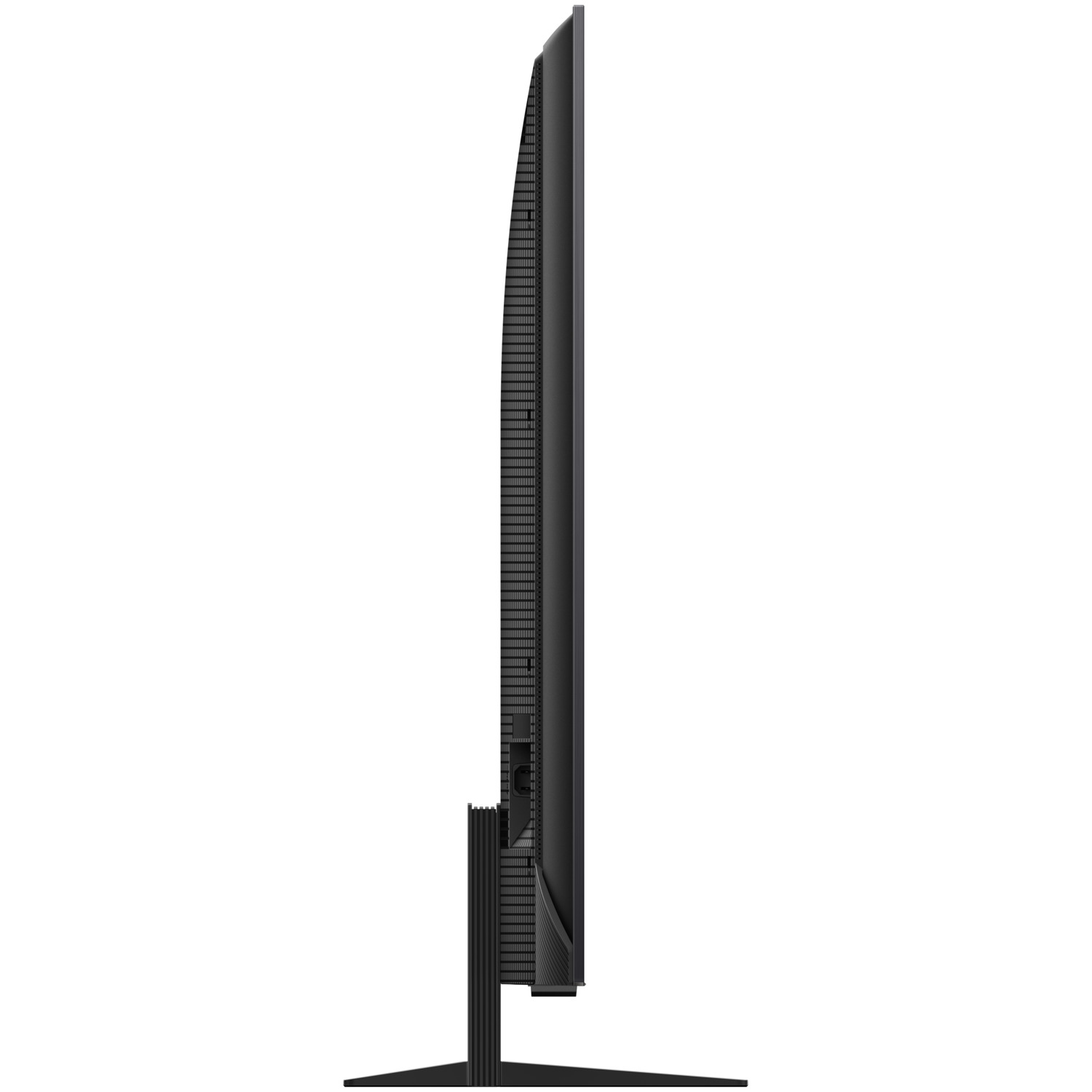 Black television, side view, on a white background.
