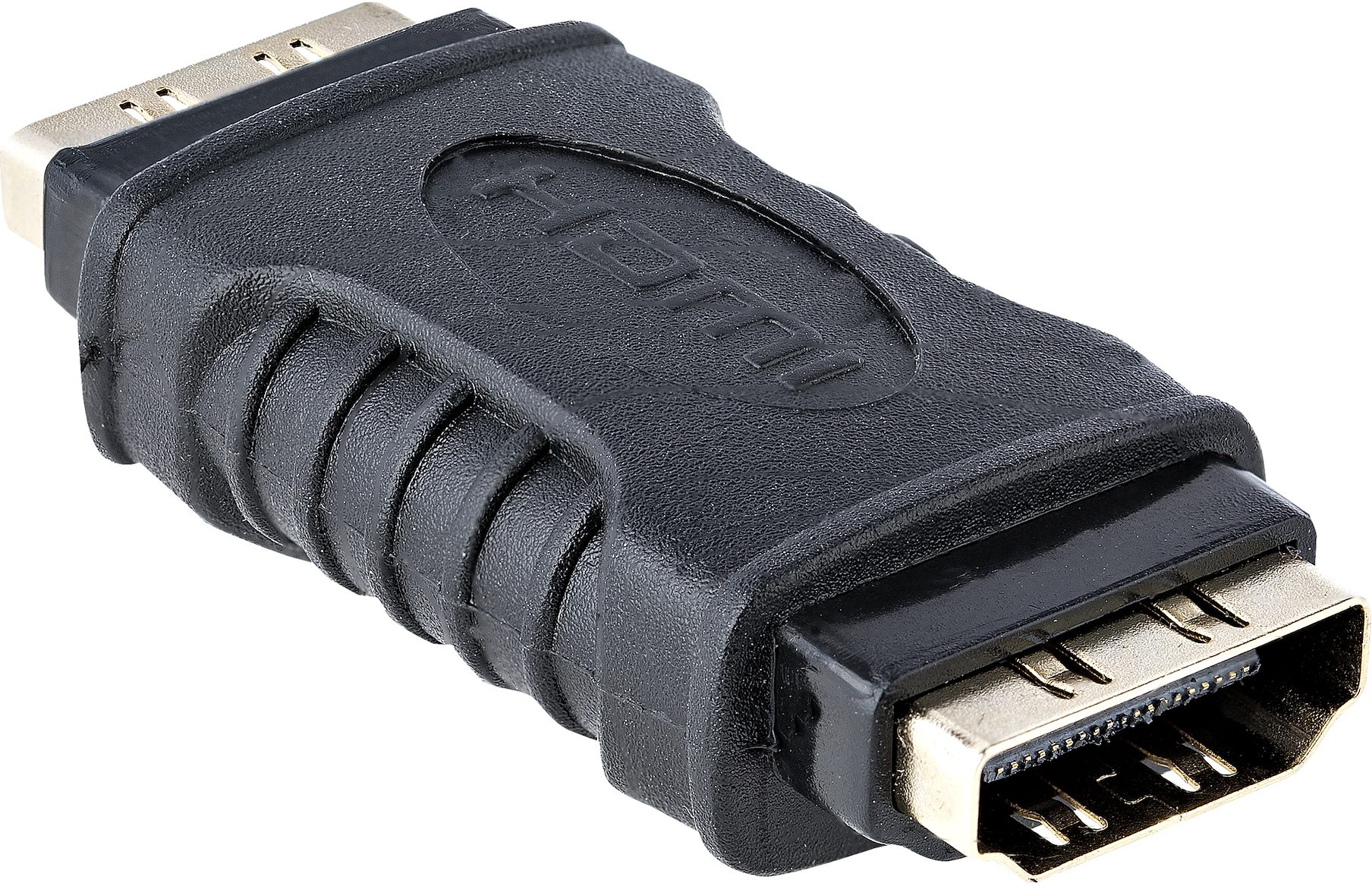 Fekete HDMI adapter arany színű csatlakozókkal.