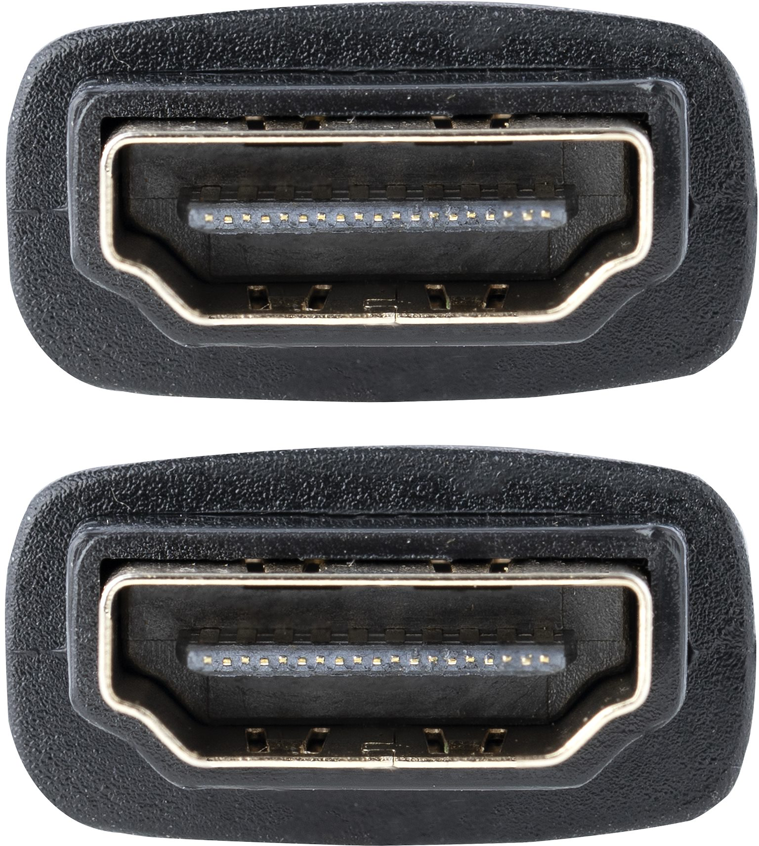 Két fekete HDMI csatlakozó egymás mellett, közeli kép.