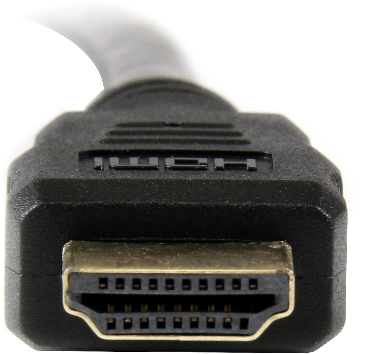 Egy fekete HDMI csatlakozó közeli képe.