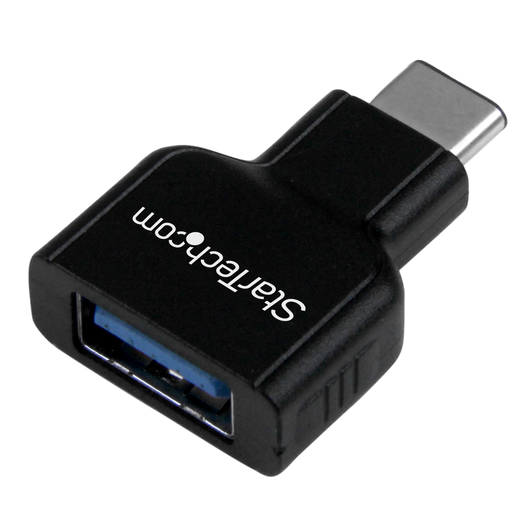 Fekete USB-C adapter USB 3.0 porttal. Az adapter szögletes, és a StarTech.com logóval rendelkezik.