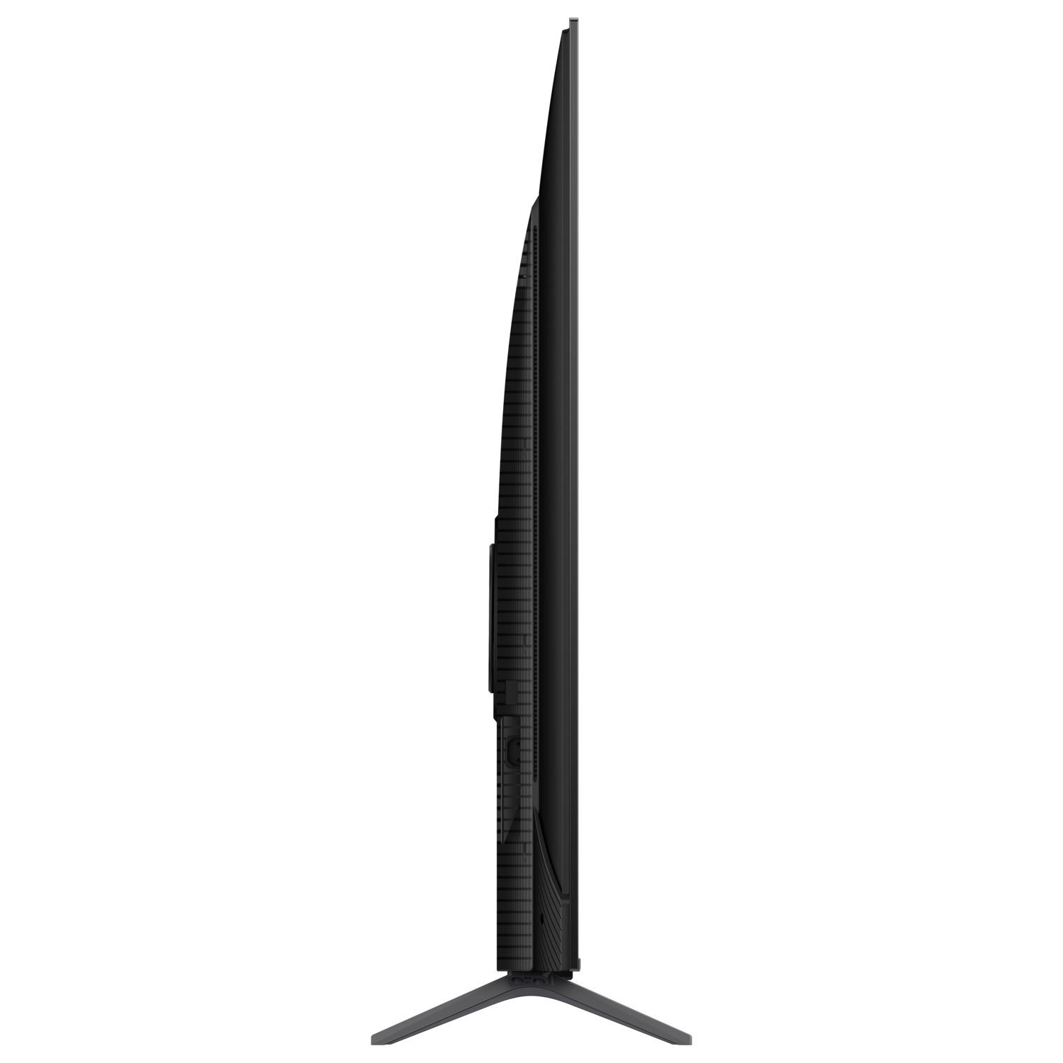 A slim, black TV viewed from the side.