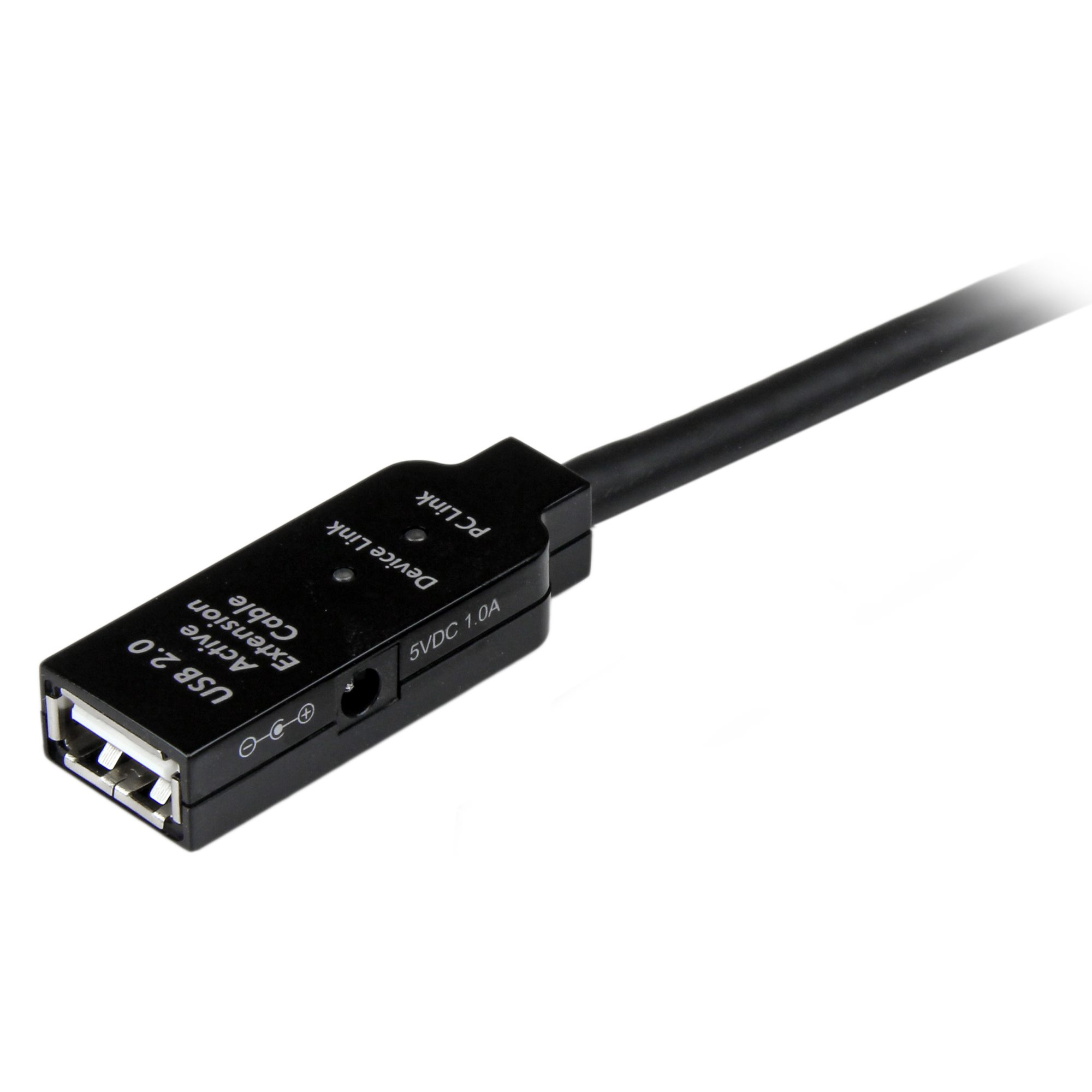 USB 2.0 aktív hosszabbító kábel USB-porttal és tápbemenettel.