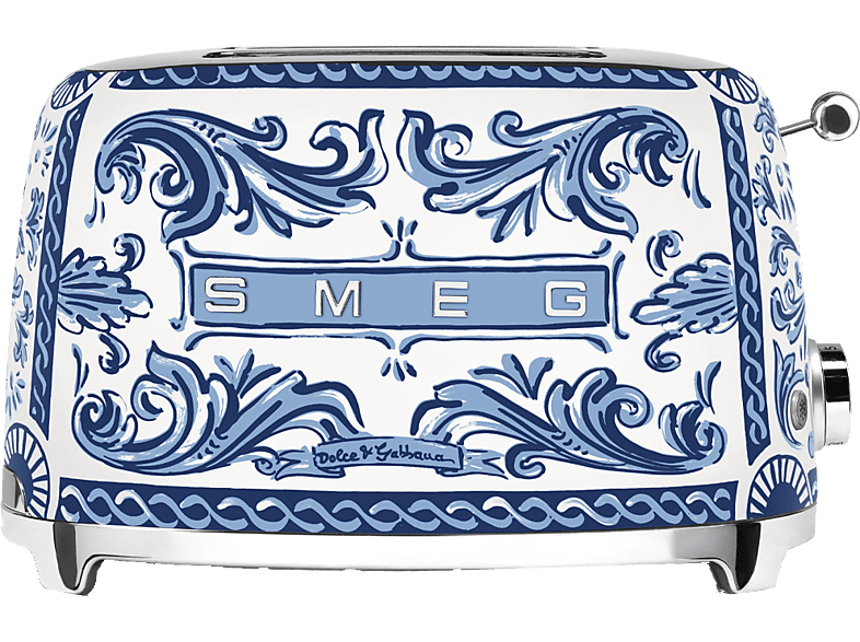 Smeg Blu Mediterraneo por D&G, 950 W, 2 Ranuras, Rebanadas cortas, 6 Niveles tostado, 50's Style