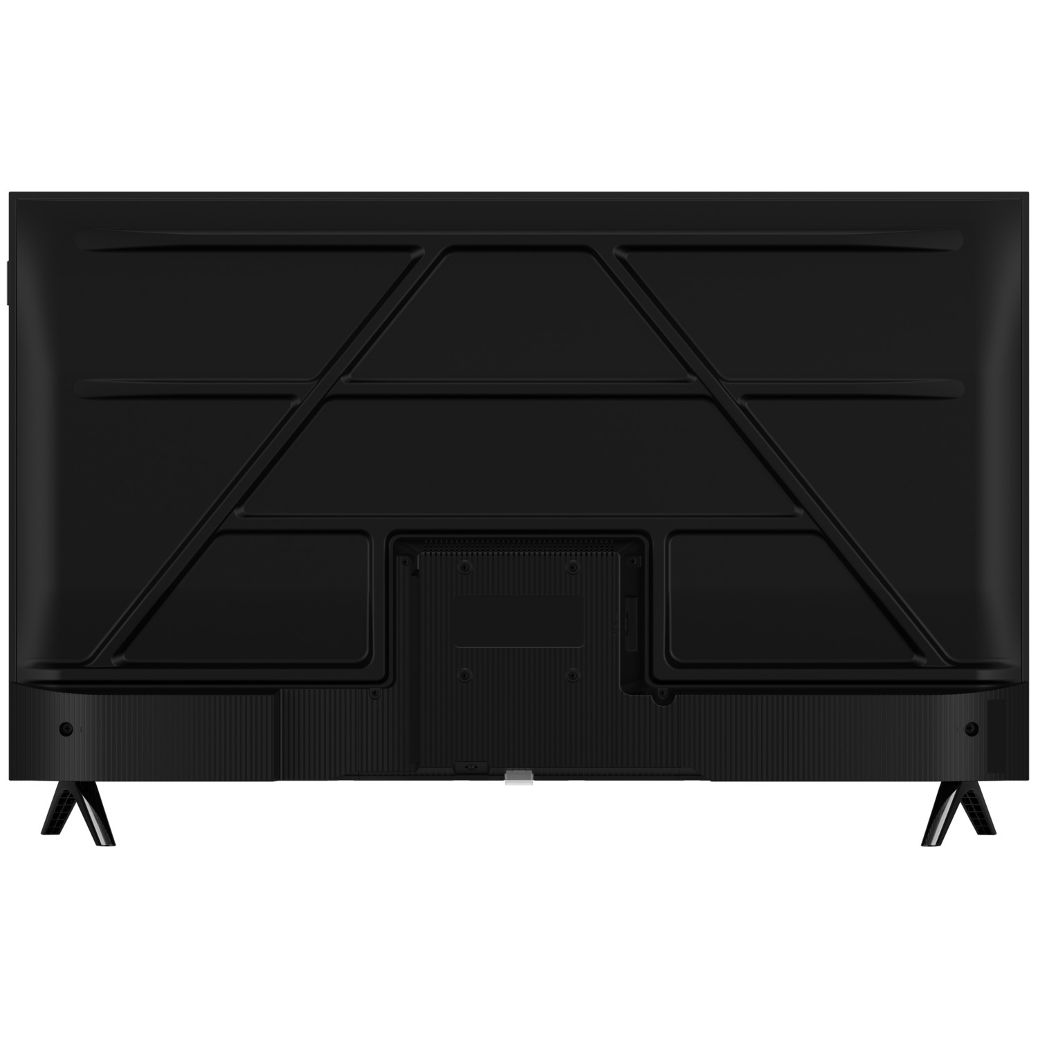 Arrière d'un téléviseur TCL noir avec un pied et des supports de montage. Ports d'entrée visibles.