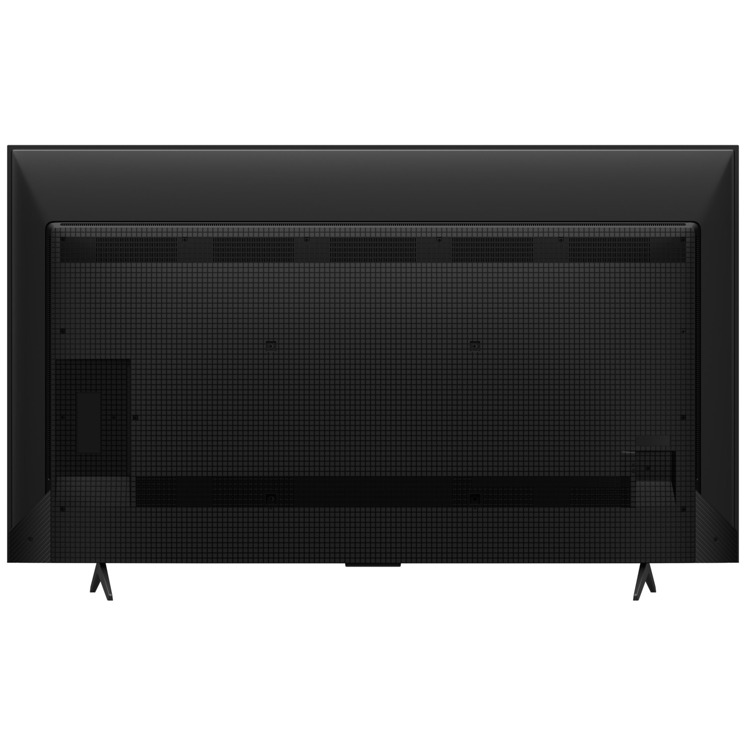 L'arrière d'une télévision noire. Il s'agit d'un écran plat moderne avec un design texturé.