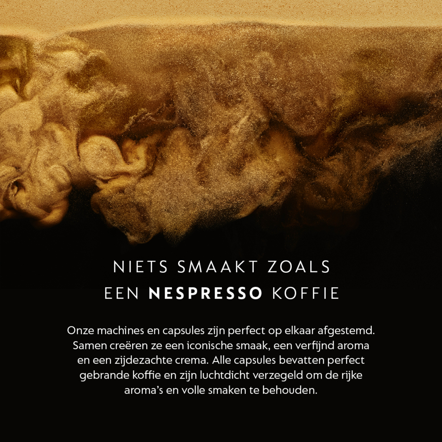 Nespresso coffee advertisement, with coffee art and text promoting Nespresso coffee.