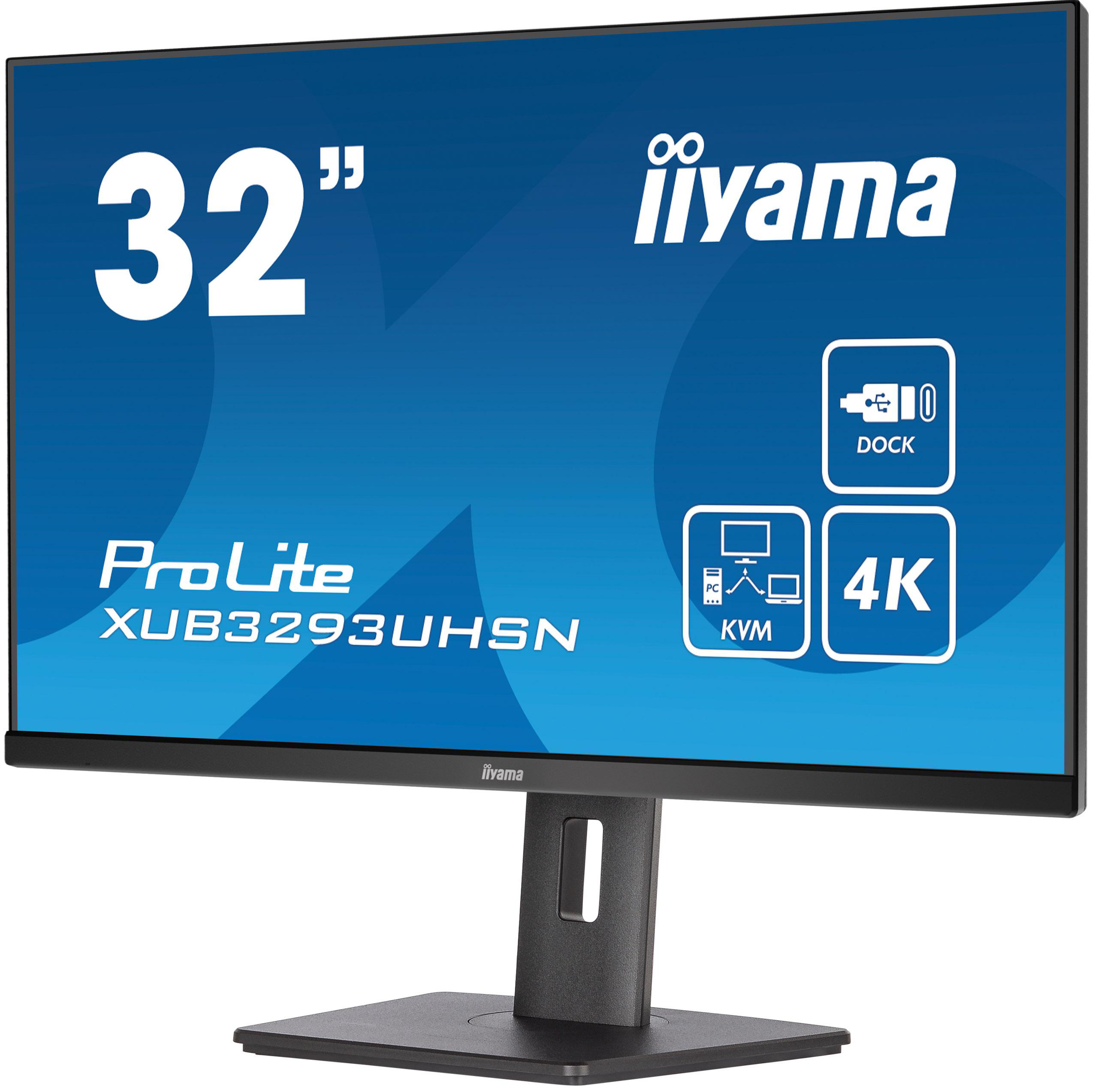 Ein schwarzer Computermonitor mit blauem Hintergrund und dem Wort 'iiyama'.