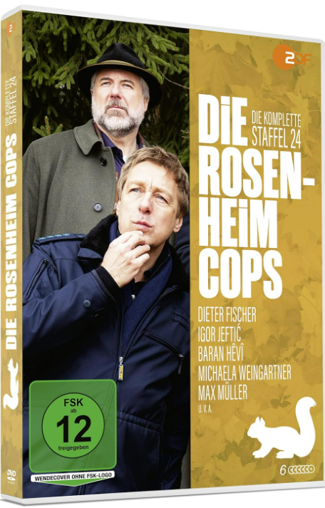 DVD-Hülle mit zwei Männern im Wald. Es ist die DVD von Die Rosenheim Cops.