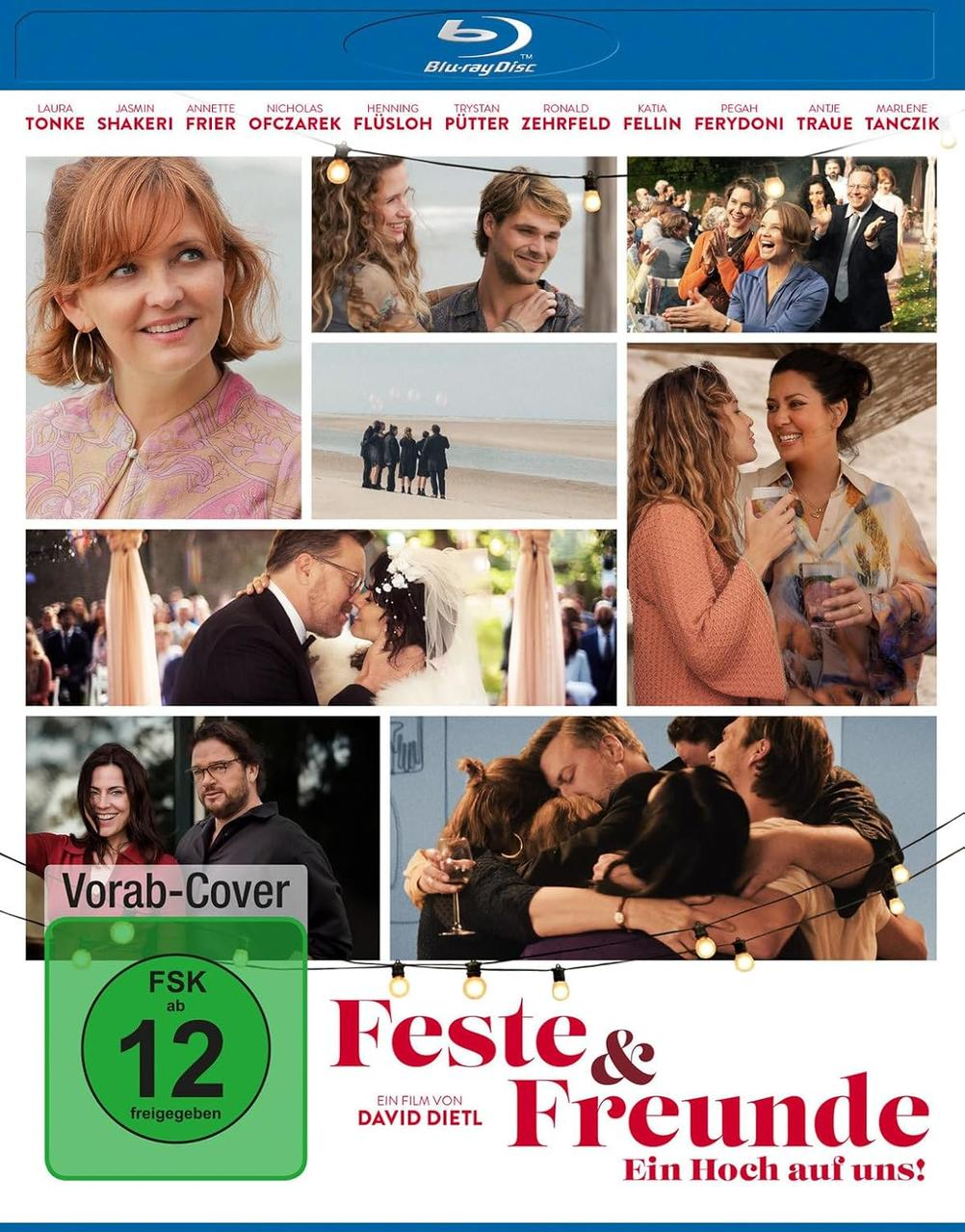 DVD-Hülle mit einer Gruppe von Menschen bei einer Hochzeit mit deutschem Text.