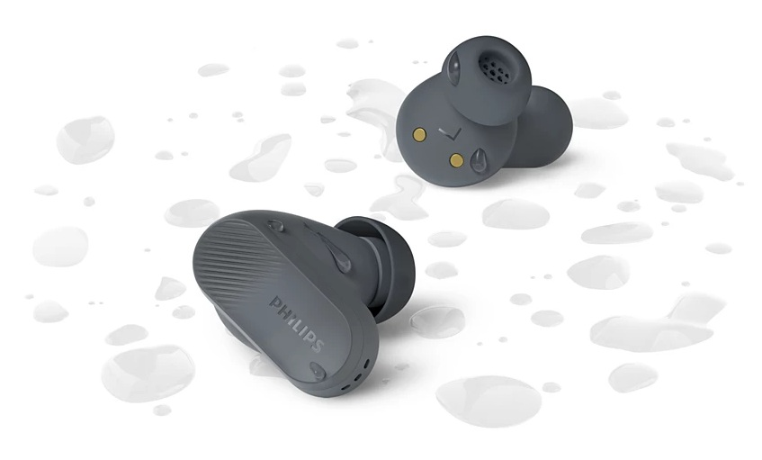 Szare słuchawki Philips. Szczegóły: słuchawki.