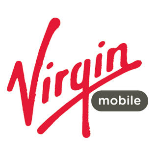 Logo Virgin Mobile z czerwonym napisem 'Virgin' i szarym owalem z napisem 'mobile' na białym tle.