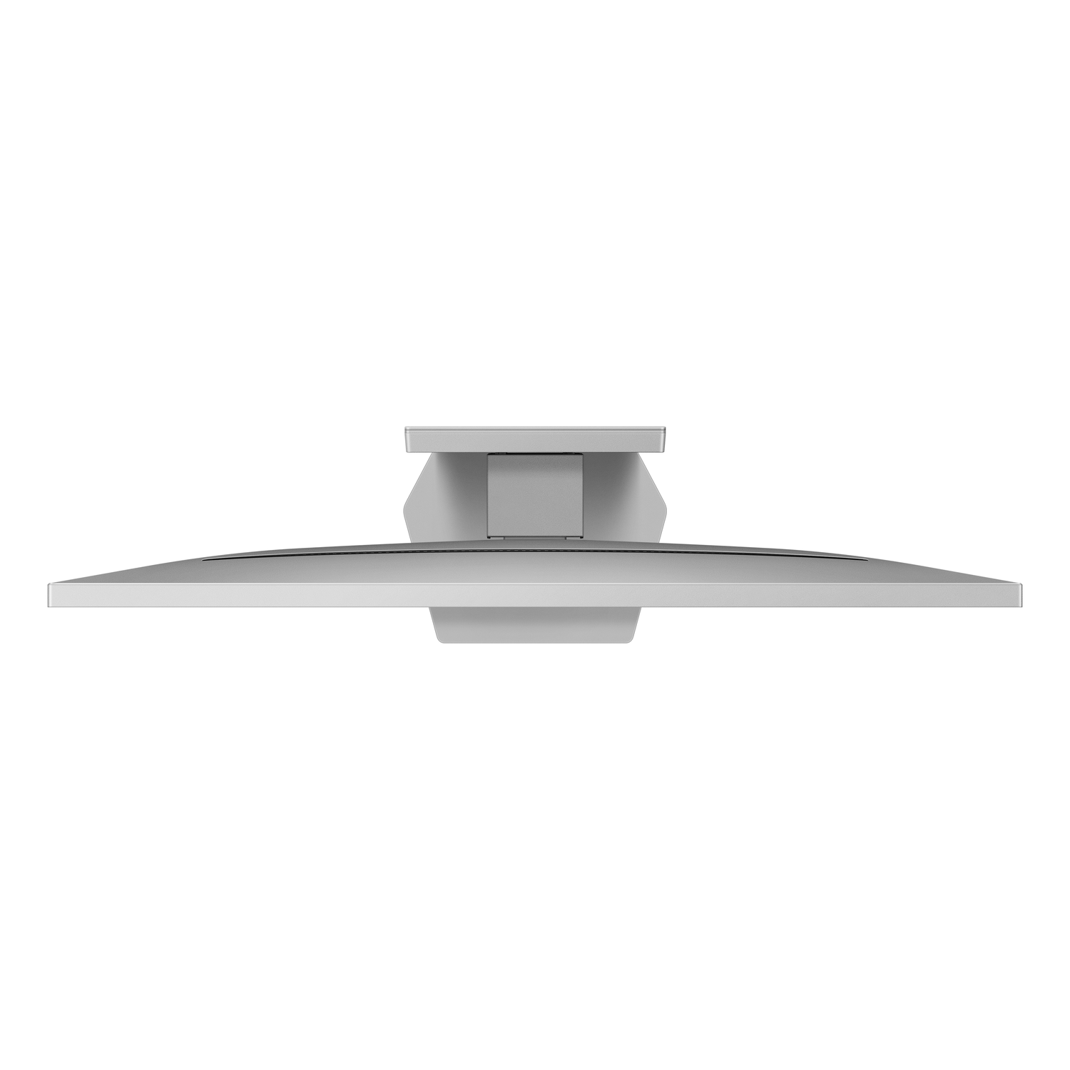 Top view of a gray computer monitor with a silver stand, set against a white backdrop.