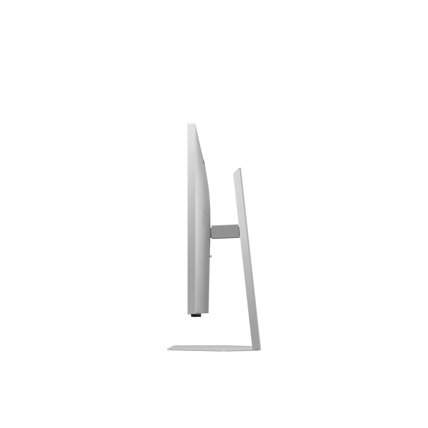 A white computer monitor from the side, on a white background.