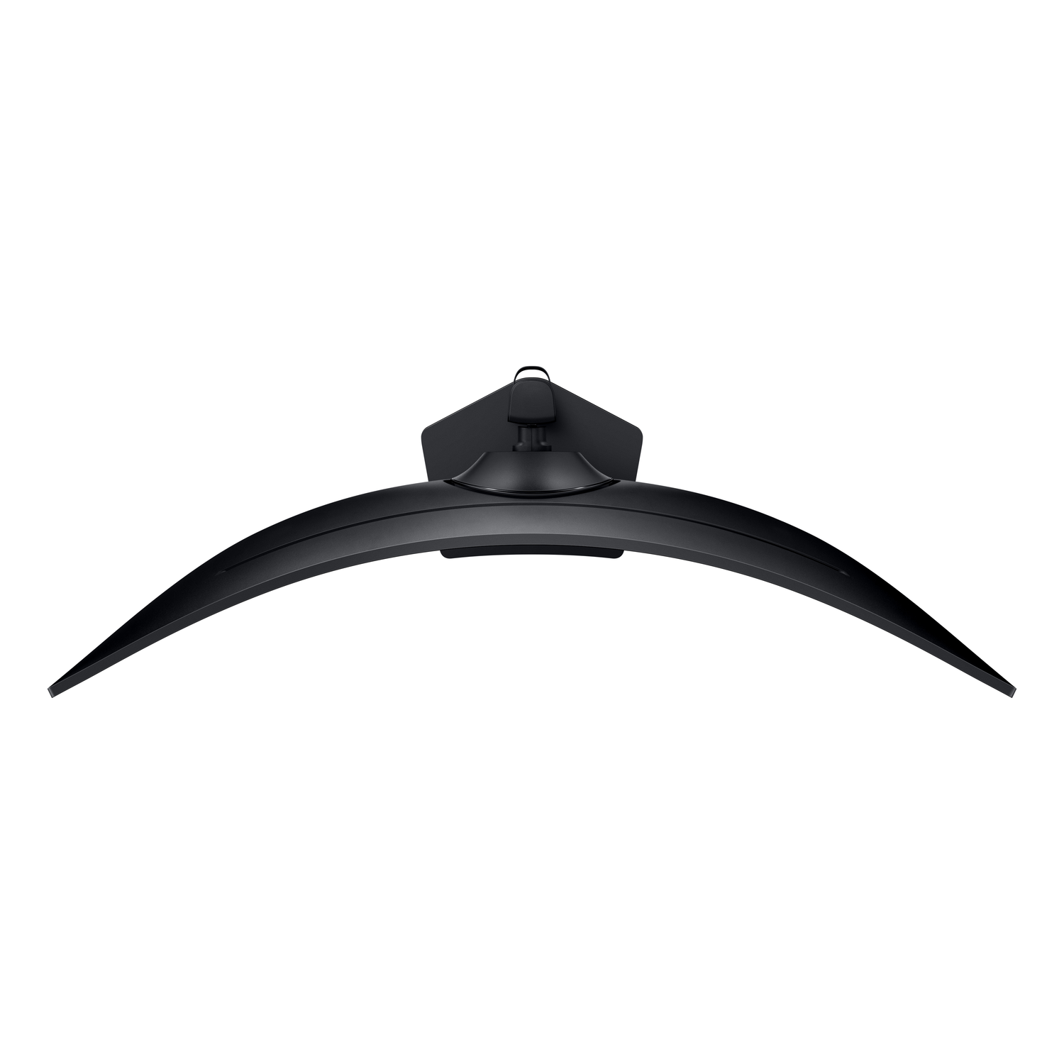 A black curved monitor, top view, on a white background.
