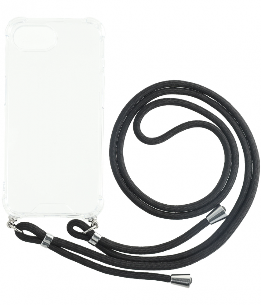 CASE AND PRO Iphone 16e TPU+PC átlátszó tok, fekete zsinórral (FEST-IPH16E-TP)