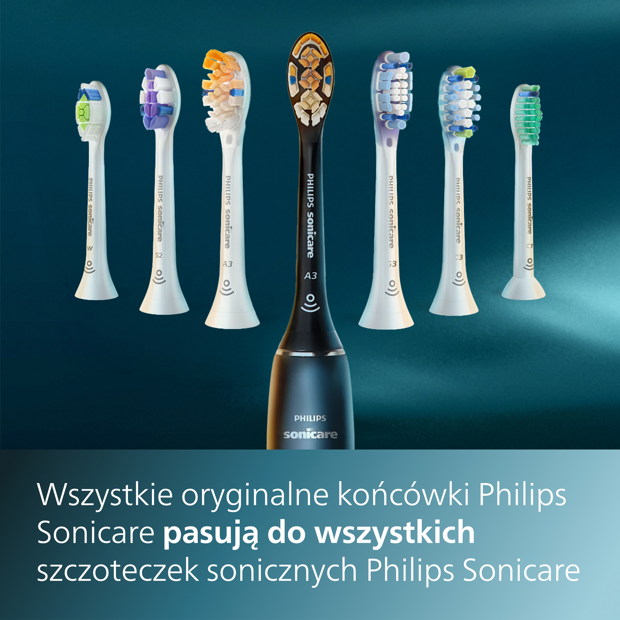 Elektryczna szczoteczka do zębów i końcówki szczoteczki, ułożone.