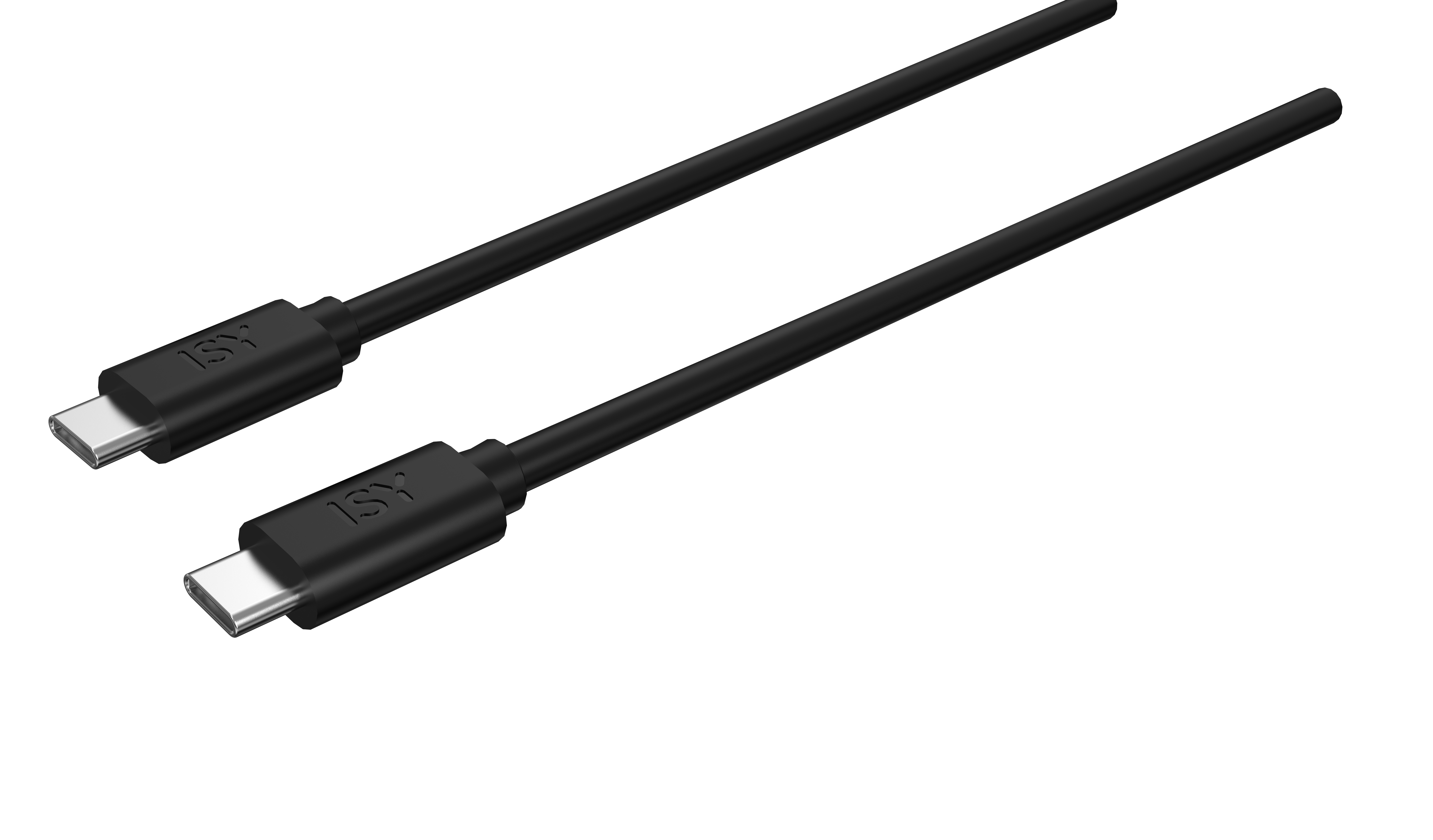 Dwa czarne kable USB-C leżące równolegle na ciemnym tle.