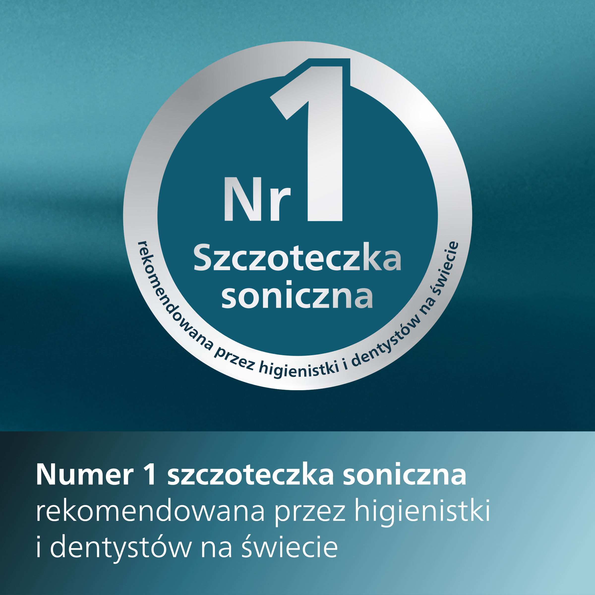 Odznaka z numerem 1 w okręgu. Tekst mówi "Nr Szczoteczka soniczna" po polsku.