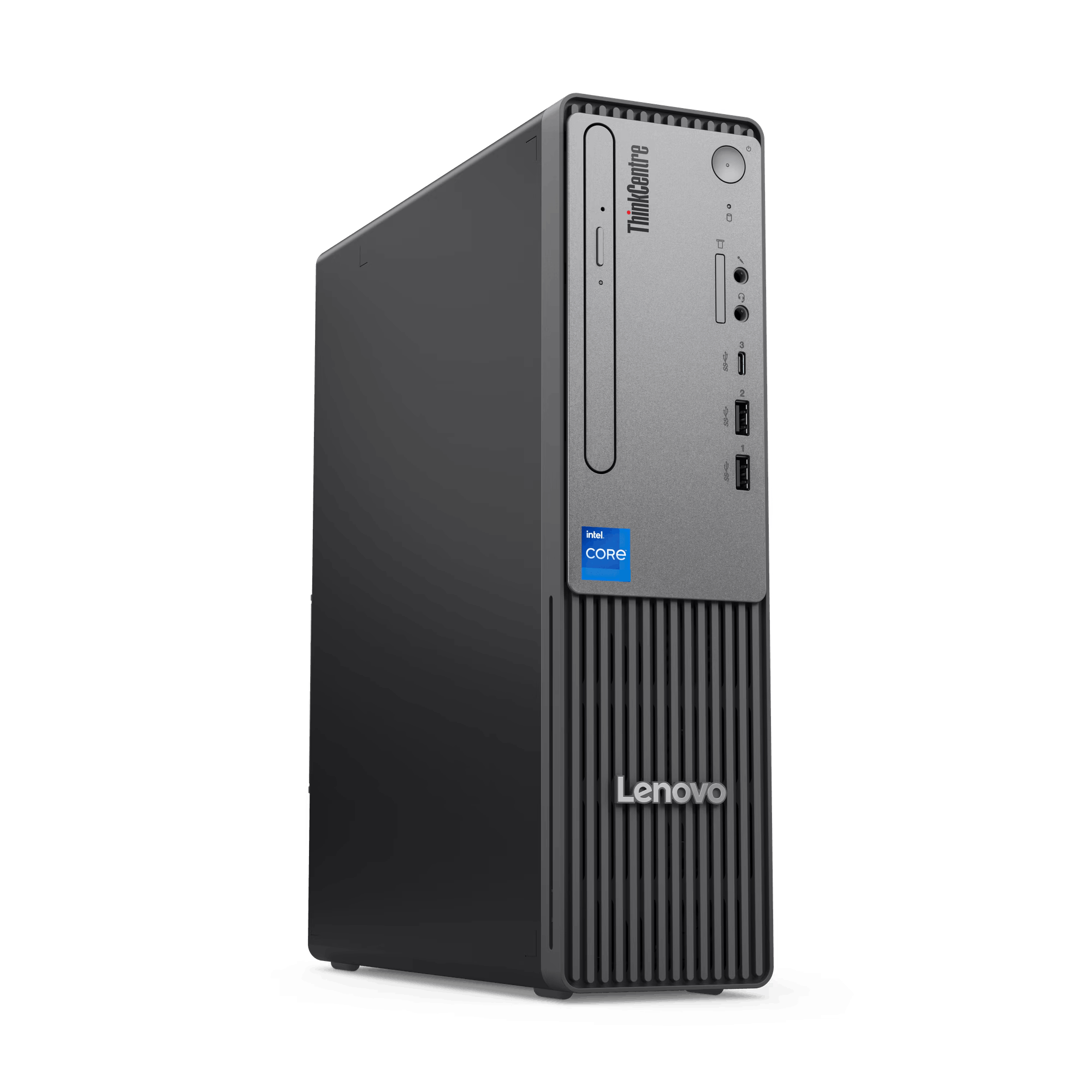 Ordenador de sobremesa Lenovo ThinkCentre. Es una torre negra.