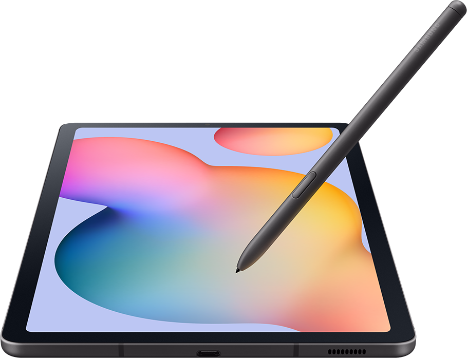 Fekete tablet tollal. A toll a tablet képernyője felett van elhelyezve.