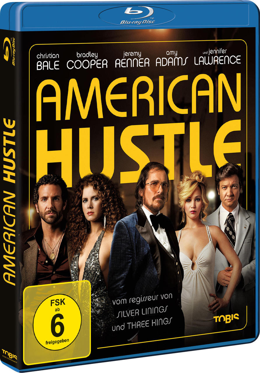 DVD-Cover mit Christian Bale, Bradley Cooper, Amy Adams und Jennifer Lawrence.