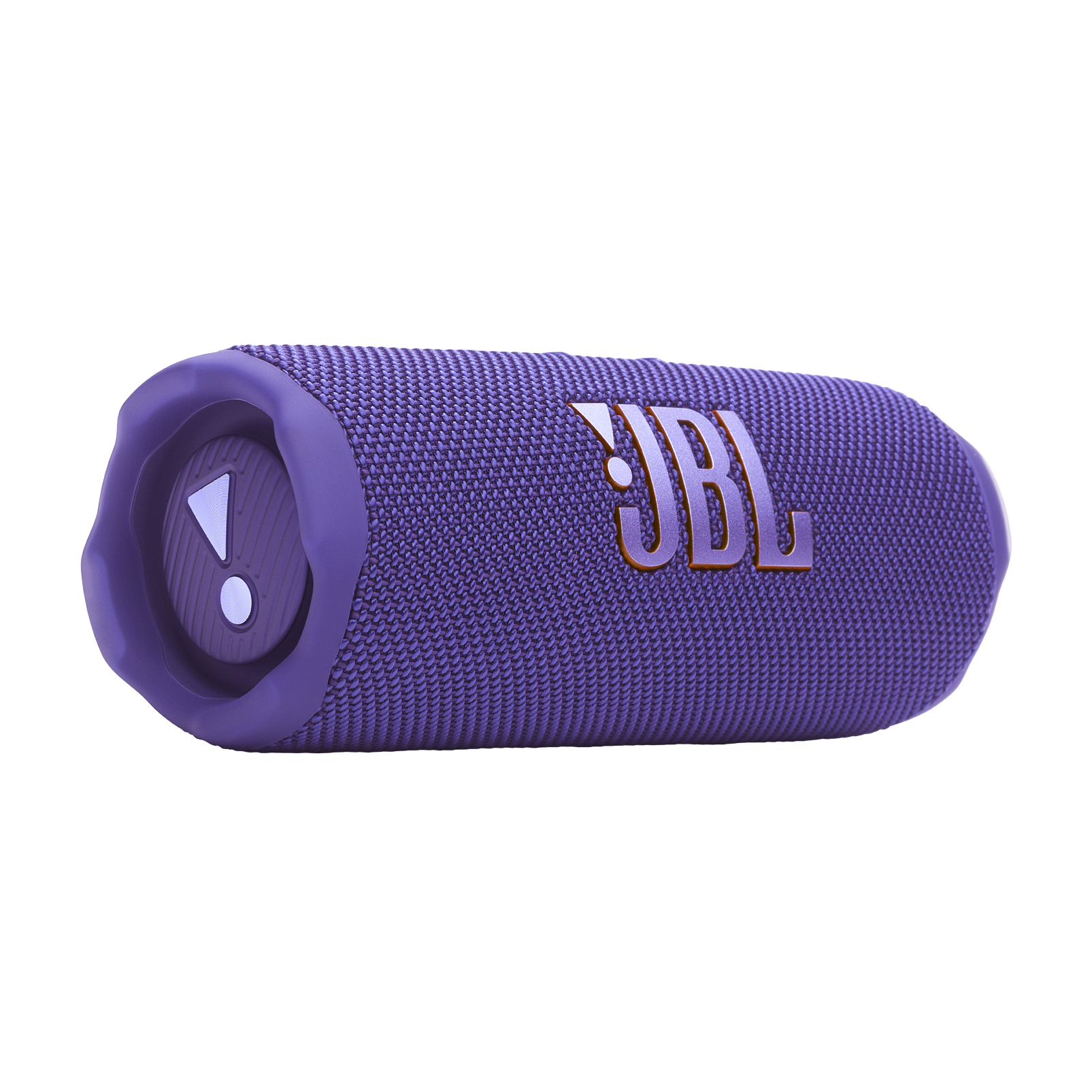 Mor JBL hoparlör, düğmeler ve logo. Arka plan siyah.
