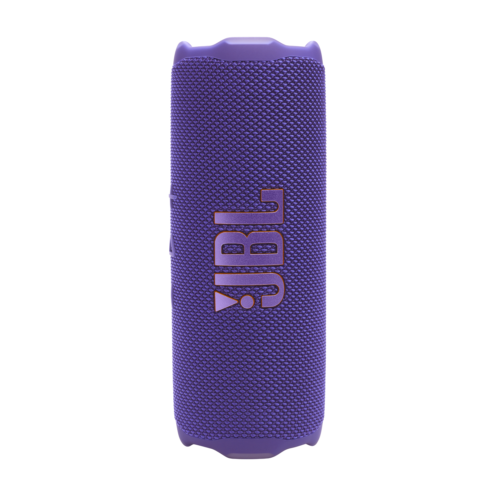 Turuncu JBL logosu bulunan mor bir JBL hoparlör.