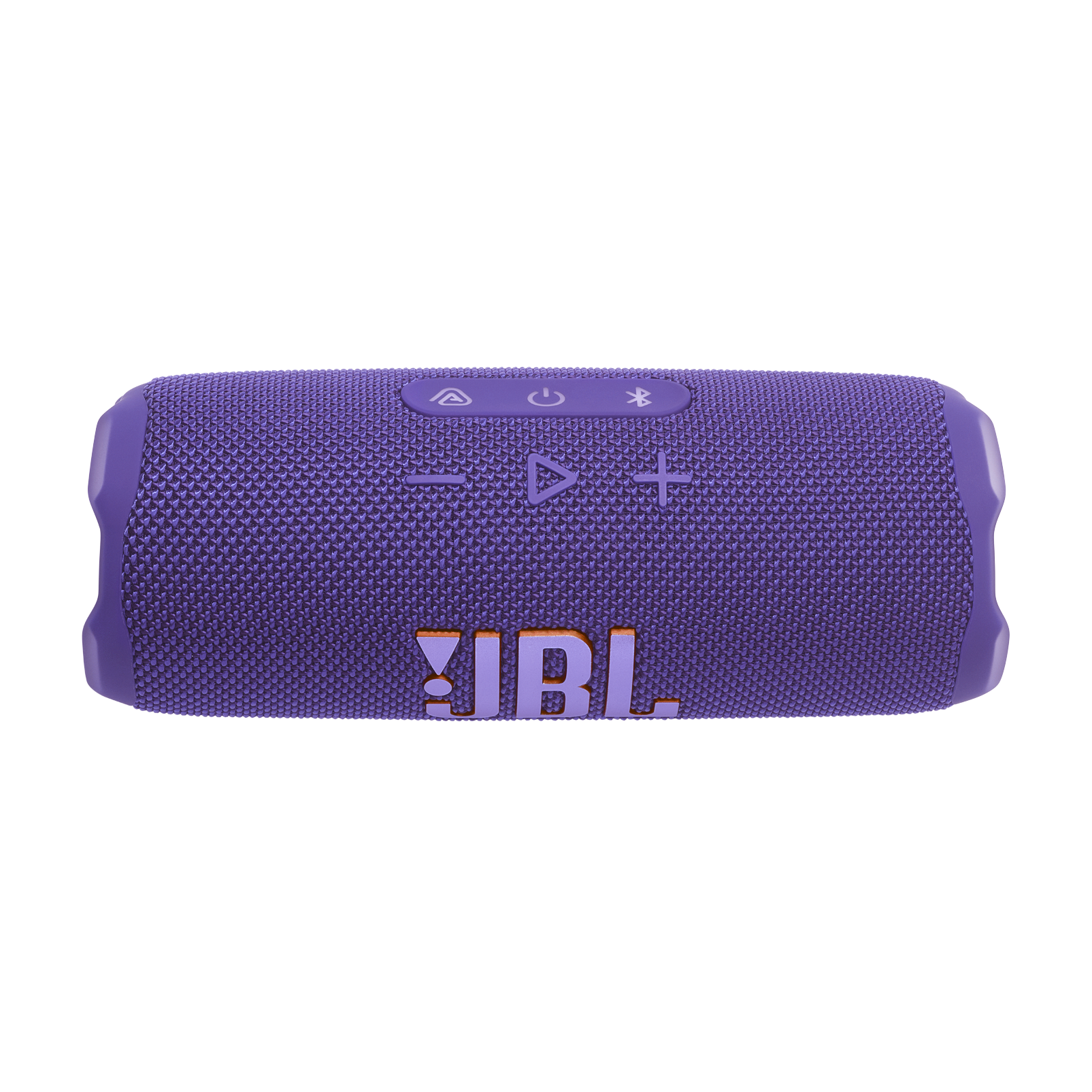 Mor bir JBL hoparlör yatay olarak gösteriliyor. Hoparlörde düğmeler var ve JBL logosu görünür durumda.