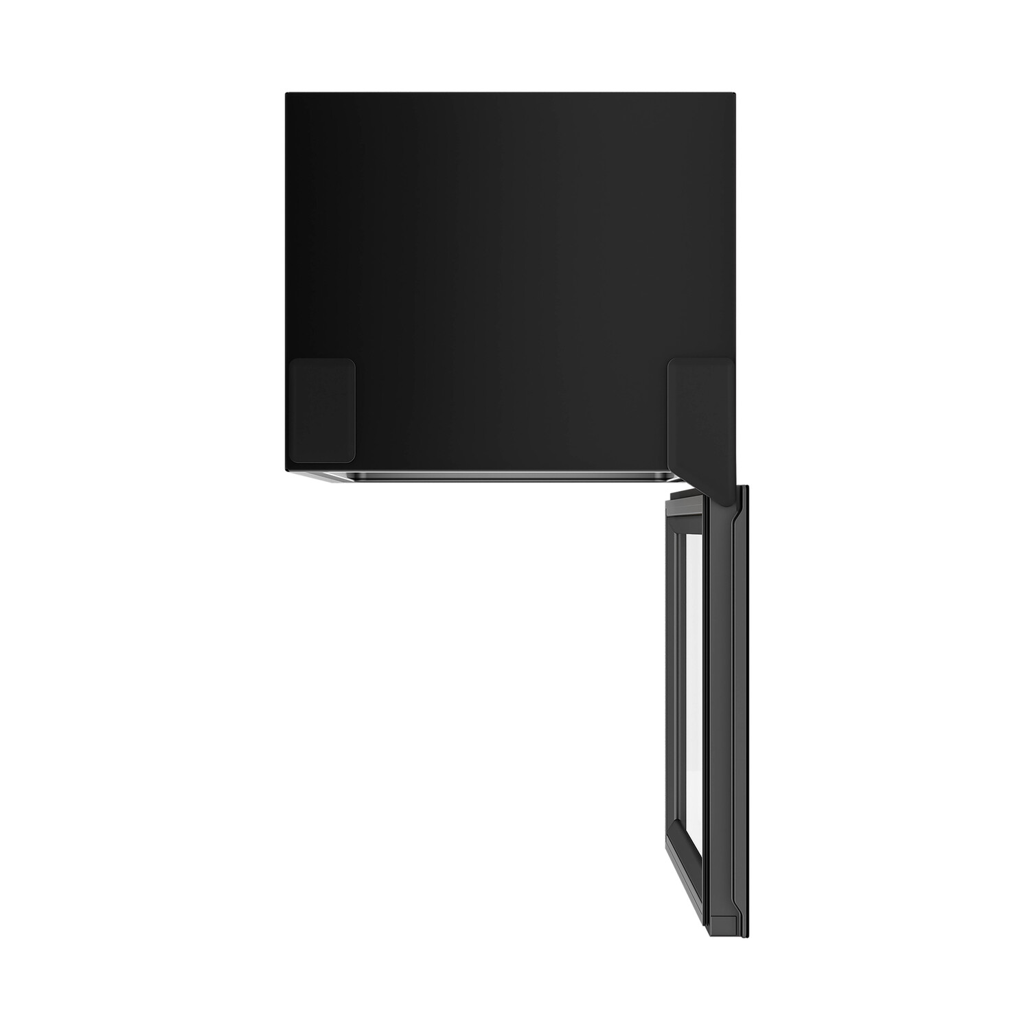 TV negro, vista superior, con dos soportes y ventilaciones sobre fondo blanco.