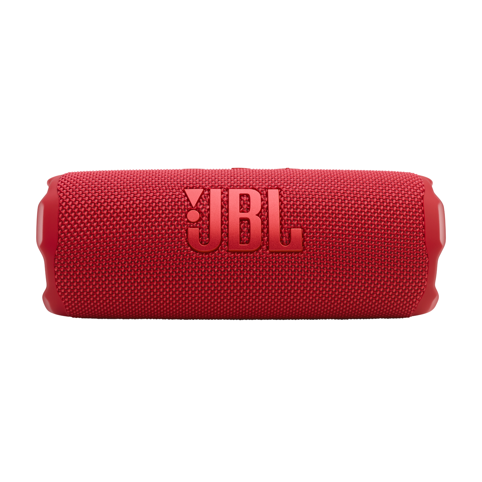 JBL logosu olan kırmızı silindirik hoparlör.