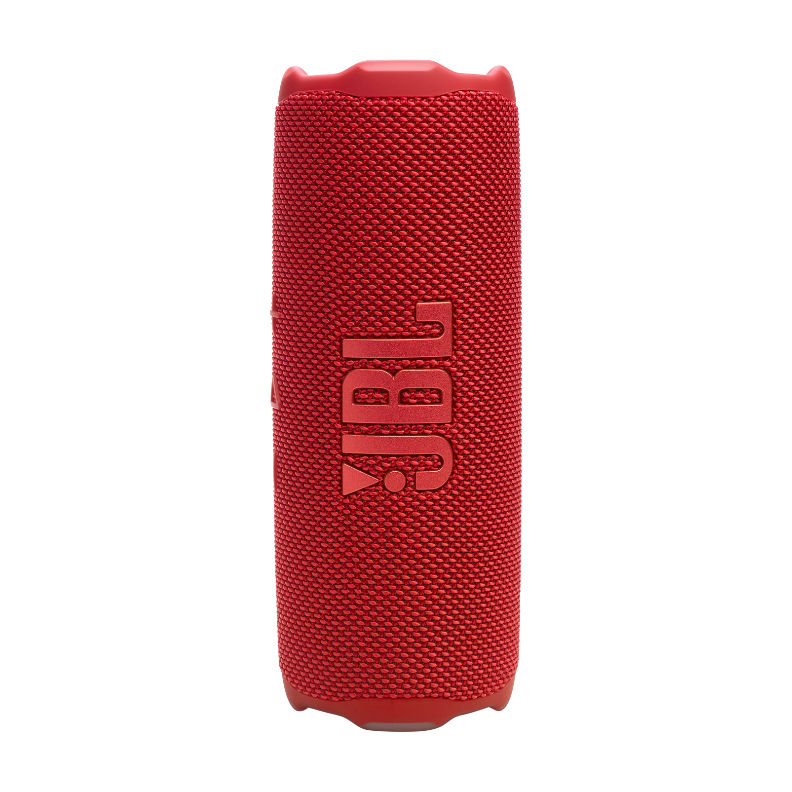 Siyah arka planda kırmızı JBL hoparlör. JBL logosu kırmızıdır.