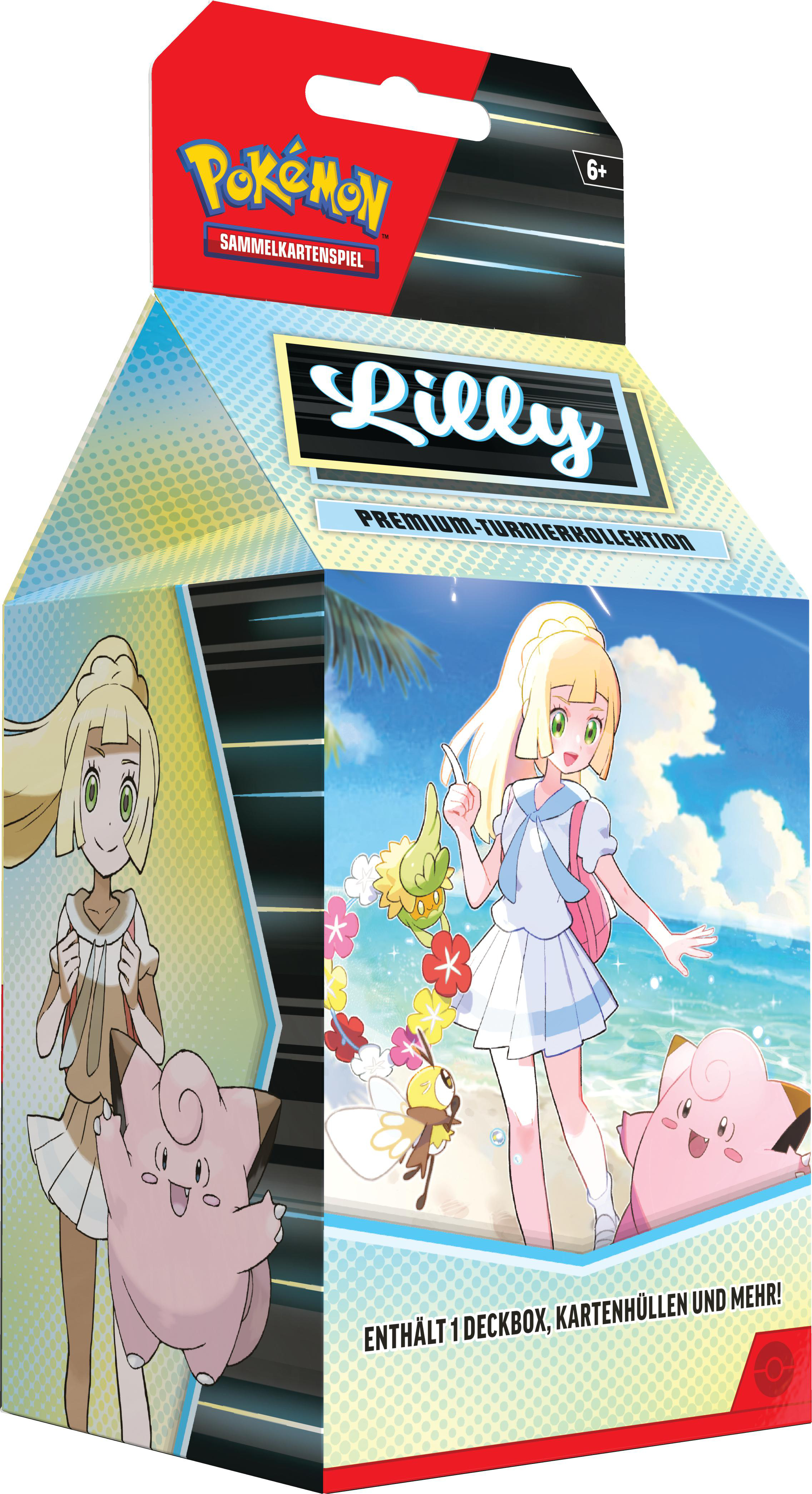 Pokemon-Kartenbox. Lillie-Design. Enthält Deckbox, Kartenhüllen und mehr. Farbig.
