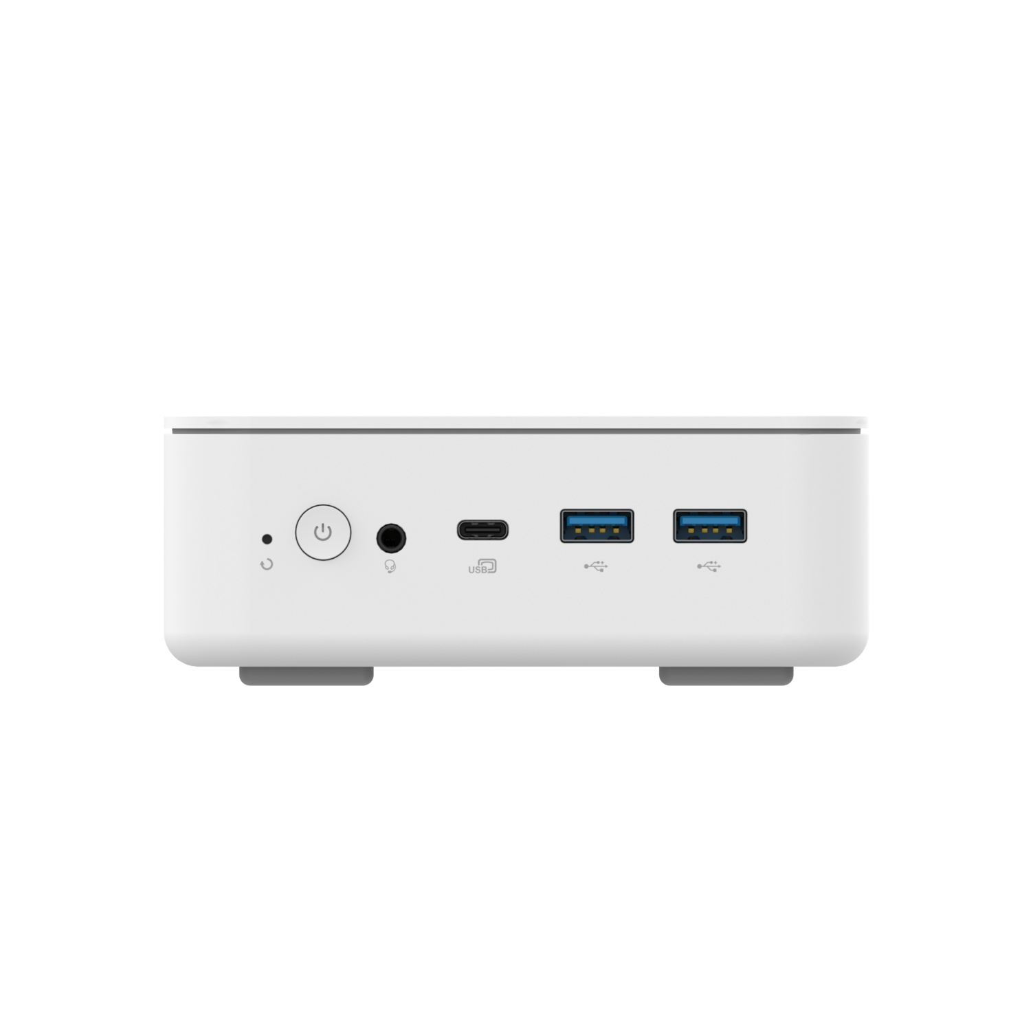 A small white device with ports on the front, set against a black background.